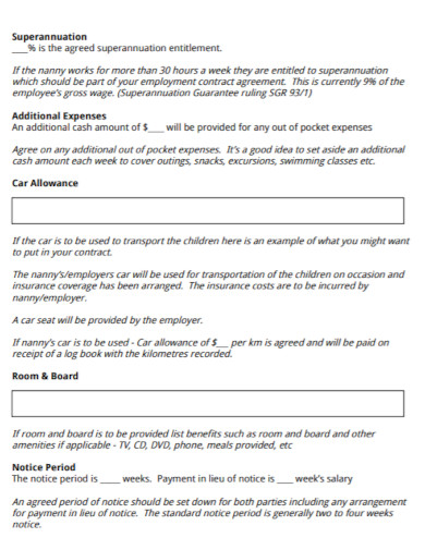 nanny agreement employment contract