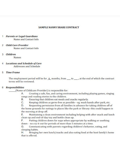 nanny agreement share contract