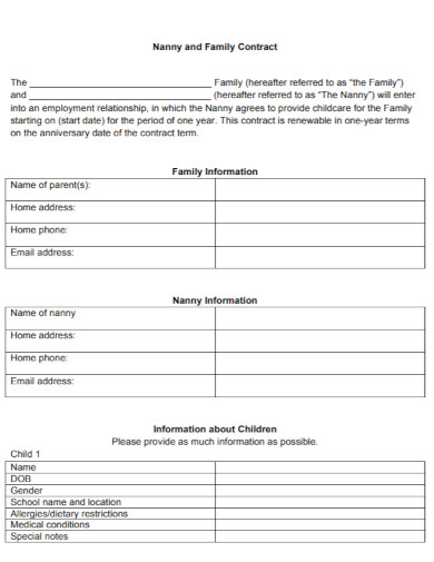 nanny and family agreement contract