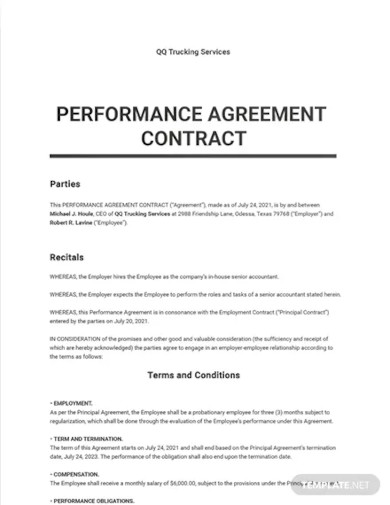 performance agreement contract template
