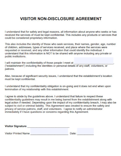 professional visitors non disclosure agreement