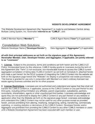 professional website development agreement