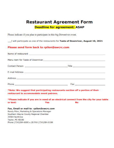 restaurant employment agreement