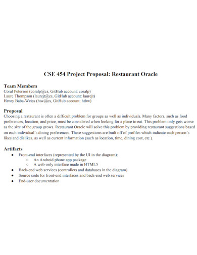 restaurant oracle project proposal