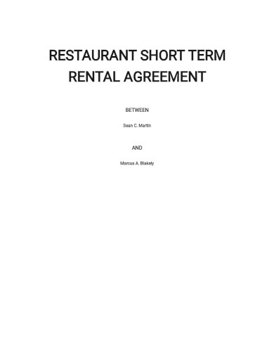 restaurant short term rental agreement template