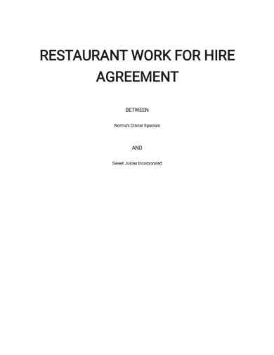 restaurant work for hire agreement template