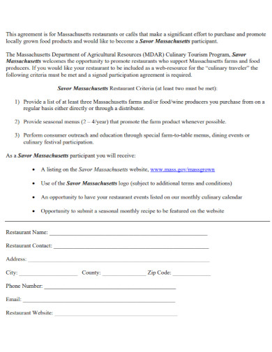 restaurant work for hire participation agreement