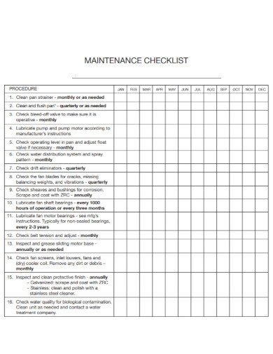 room maintenance checklist template