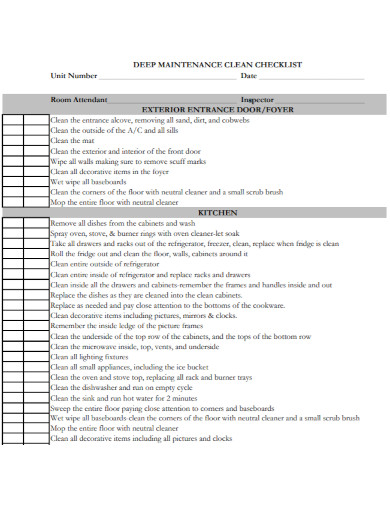 room maintenance clean checklist