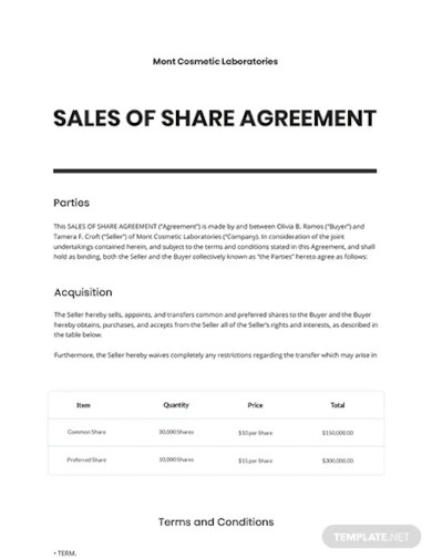 sale of shares agreement template