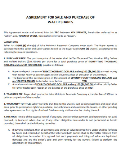 sale of water shares agreement