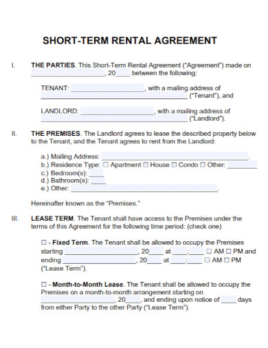 short term rental agreement