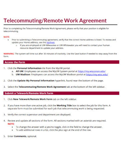 telecommuting remote work agreement