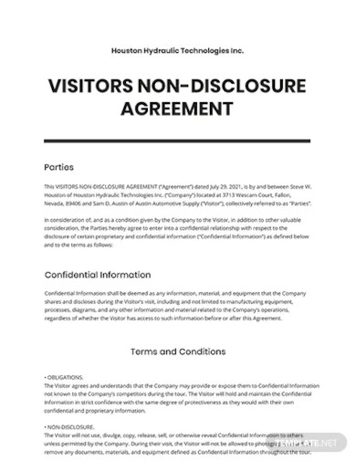 Visitors Non-Disclosure Agreement - 10+ Examples, Format, Pdf | Examples