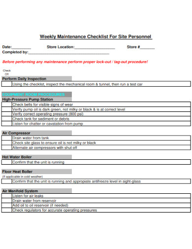 weekly room maintenance checklist