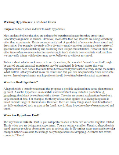 a student lesson hypothesis