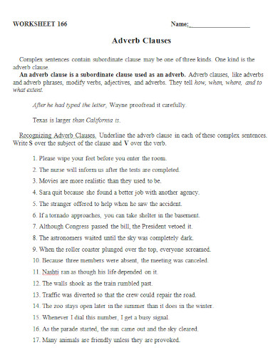 adverb clauses worksheet