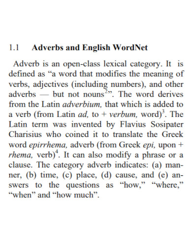 adverbs and english wordnet