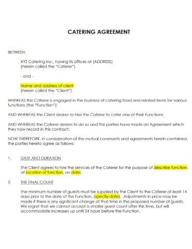 client catering contract agreement