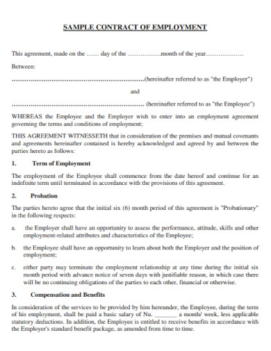 Contract Employment Agreement - 10+ Examples, Format, Pdf | Examples