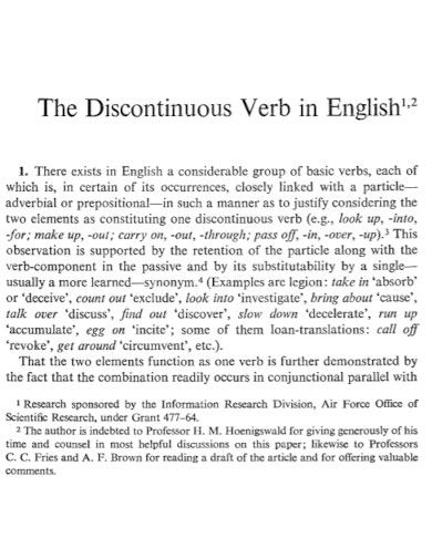 discontinuous verb in english