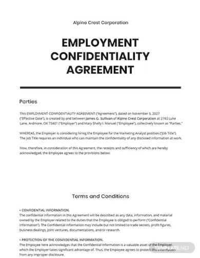 employment confidentiality agreement template