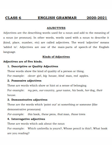 english grammar adjective