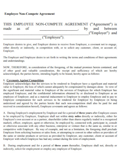 formal employee non compete agreement