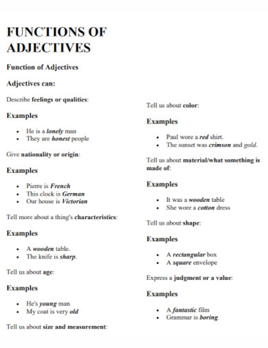 function of adjectives