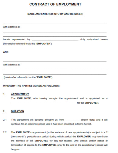 Contract Employment Agreement - 10+ Examples, Format, Pdf | Examples