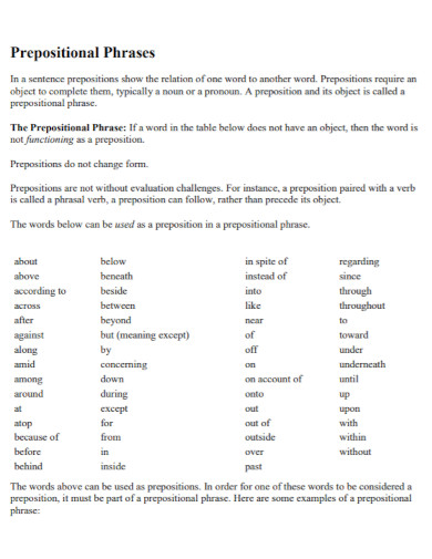 general prepositional phrases