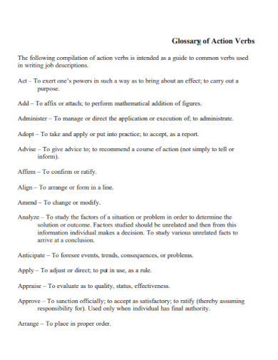 glossary of action verbs