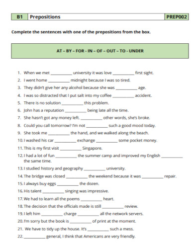 grammar prepositions worksheet