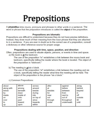 idiomatic preposition
