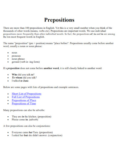 individual prepositions