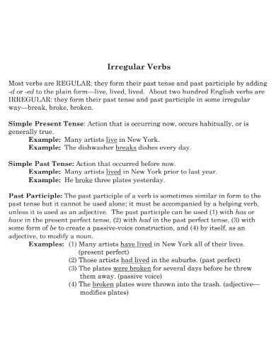 irregular verbs example