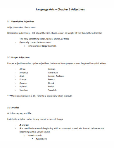 language arts adjectives