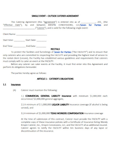 Catering Contract Agreement - 10+ Examples, Format, Pdf | Examples