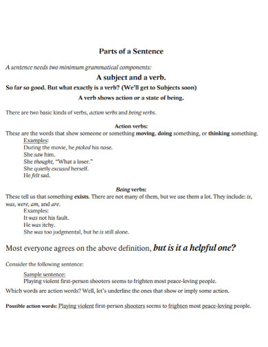 parts of a sentence verbs