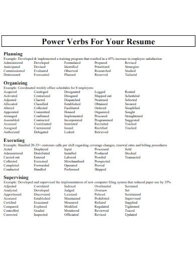 power verbs for your resume