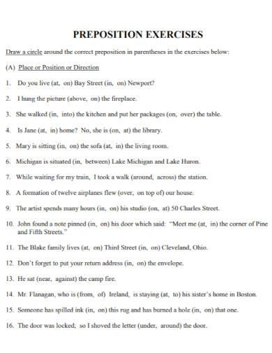 preposition exercises in pdf