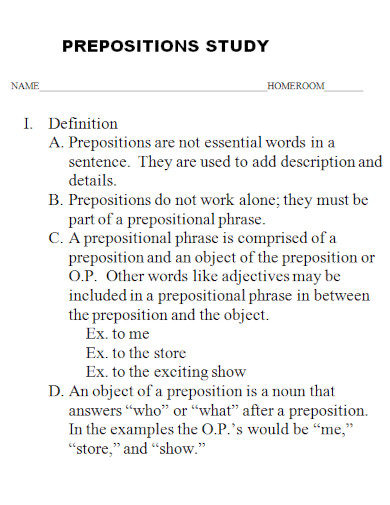 preposition study