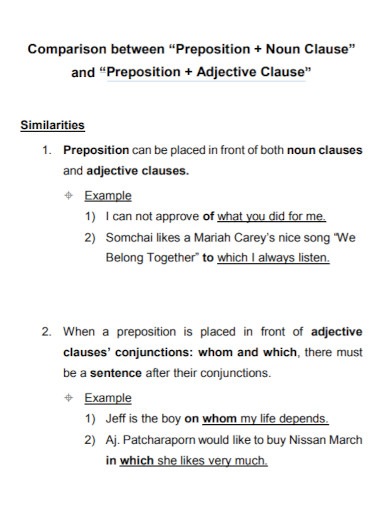 preposition and adjective clauses