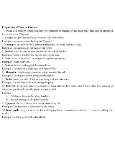 preposition of place or position