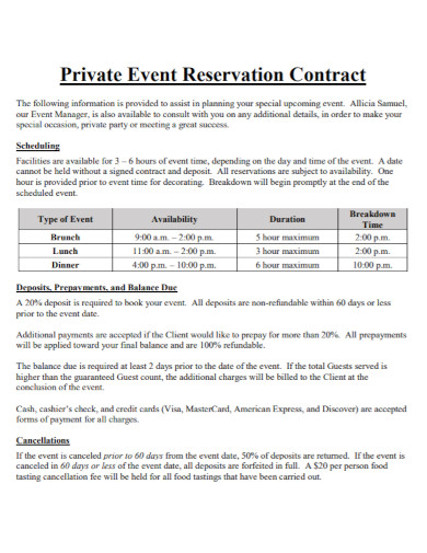 private event reservation contract