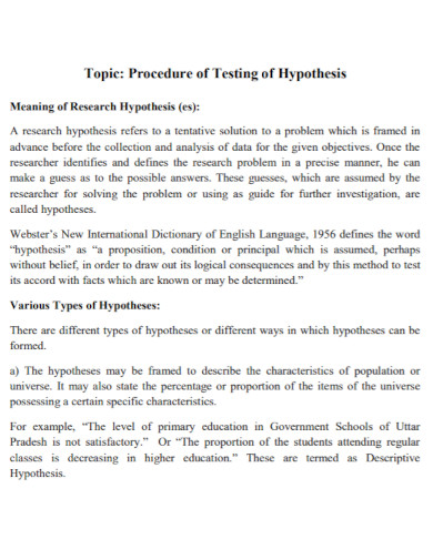 procedure of testing of hypothesis