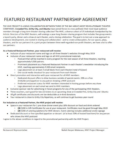 project restaurant partnership agreement