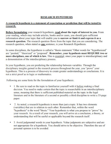 hypothesis examples at home