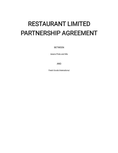 restaurant limited partnership agreement template
