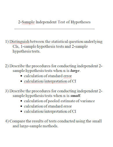 sample independent test of hypotheses